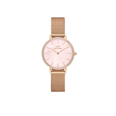Ladies Daniel Wellington Petite Lumine CZ Pink Mother Of Pearl Dial