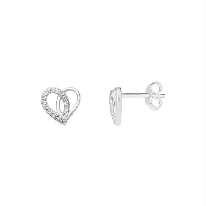 Sterling silver cubic zerconia heart stud earring