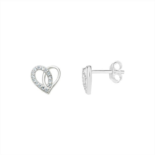 Sterling silver cubic zerconia heart stud earring