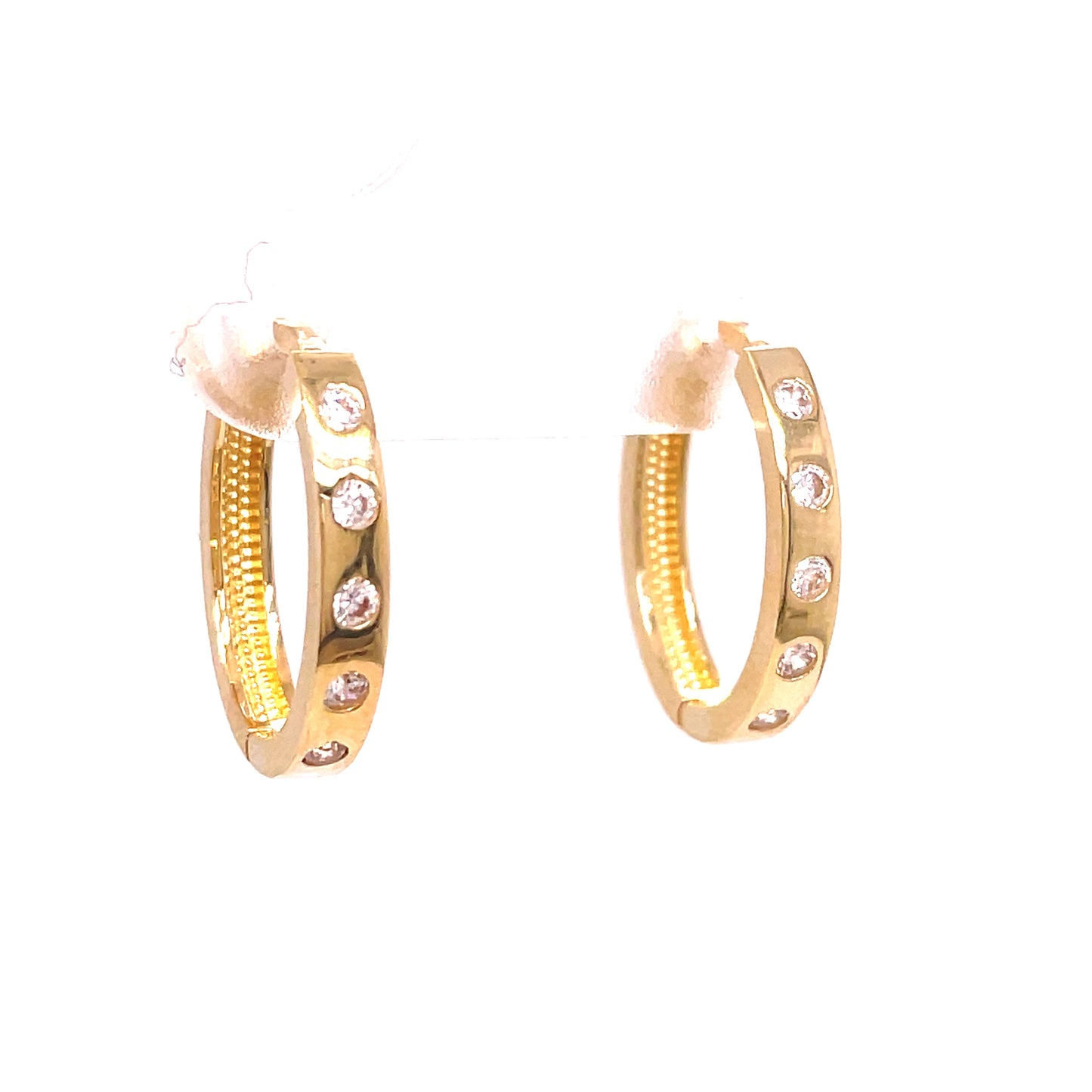 9ct Yellow Gold Punched CZ Oval Hoop Earrings