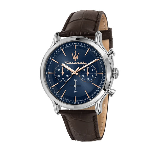 Gents Maserati Epoca Blue Chronograph Watch with Brown Strap