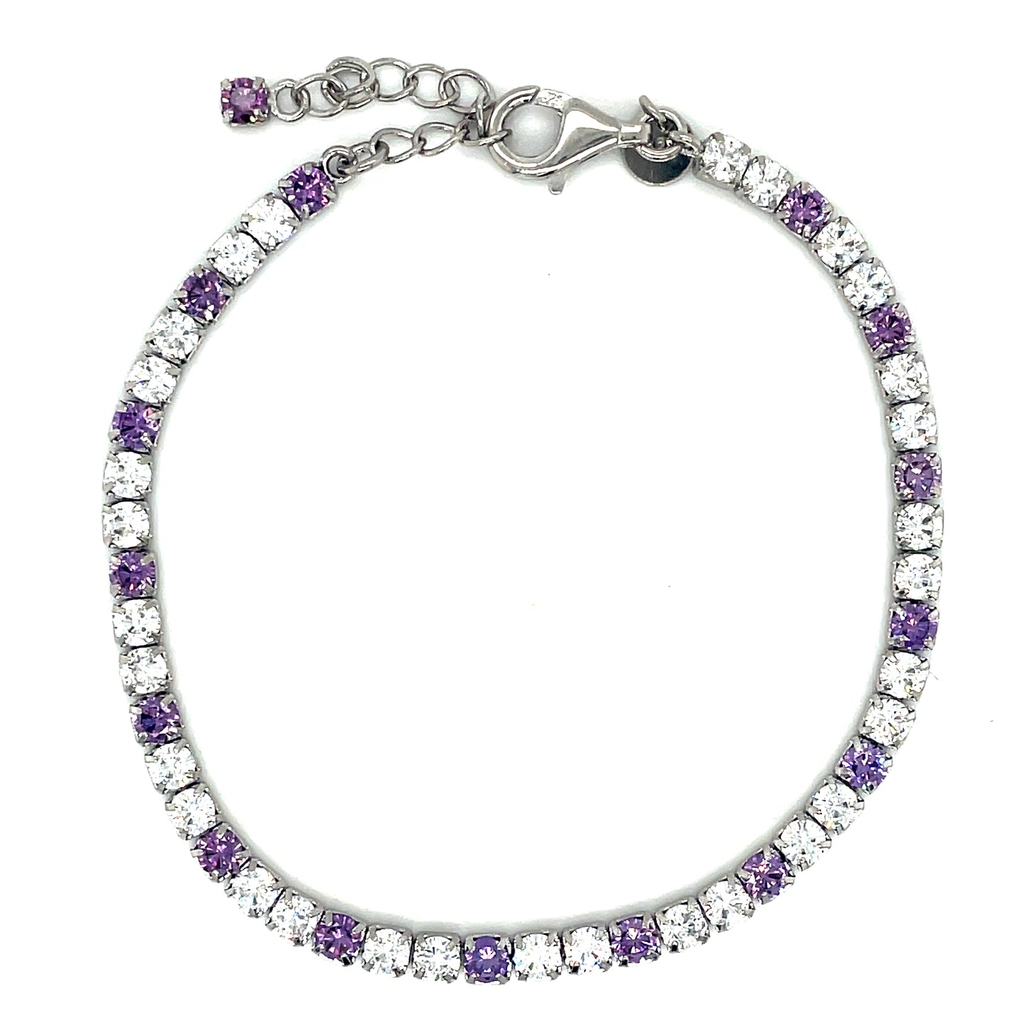 Sterling Silver White & Purple CZ Tennis Bracelet