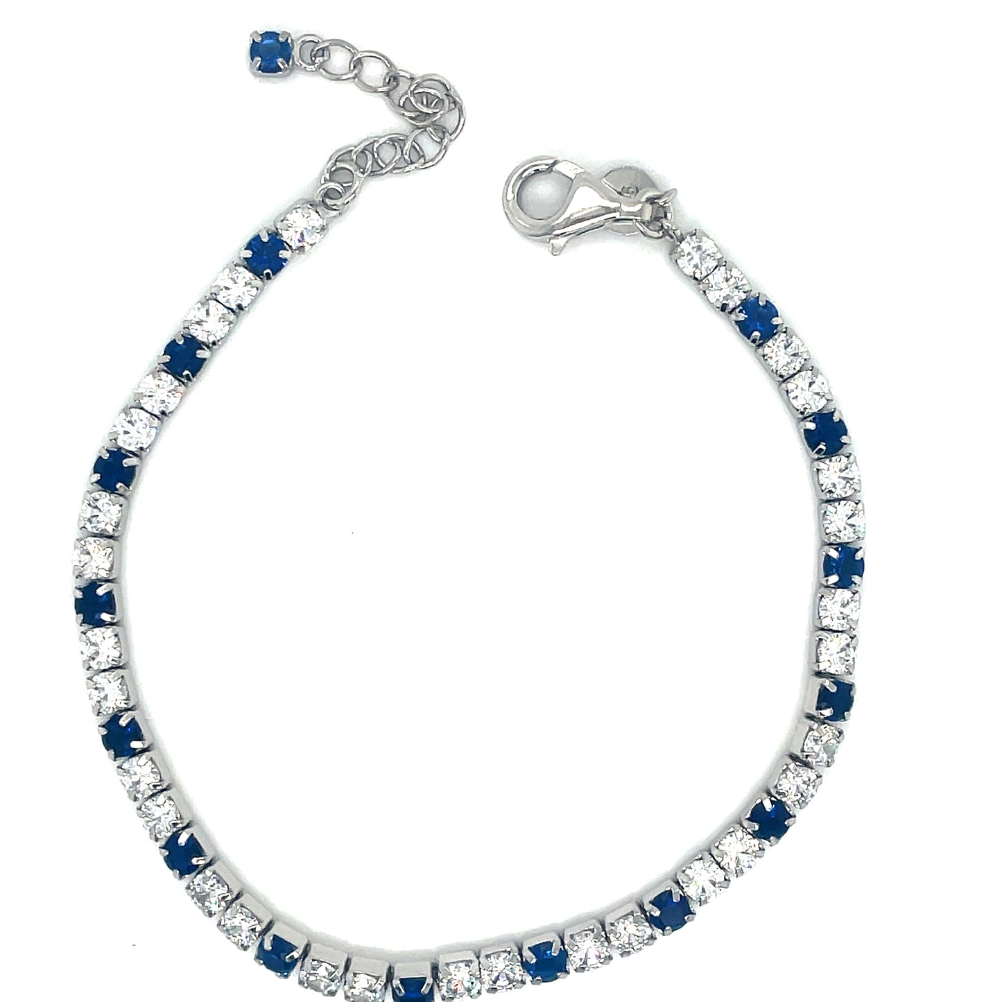 Sterling Silver White & Blue CZ Tennis Bracelet