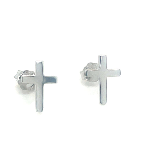 Sterling Silver Plain Cross Earring