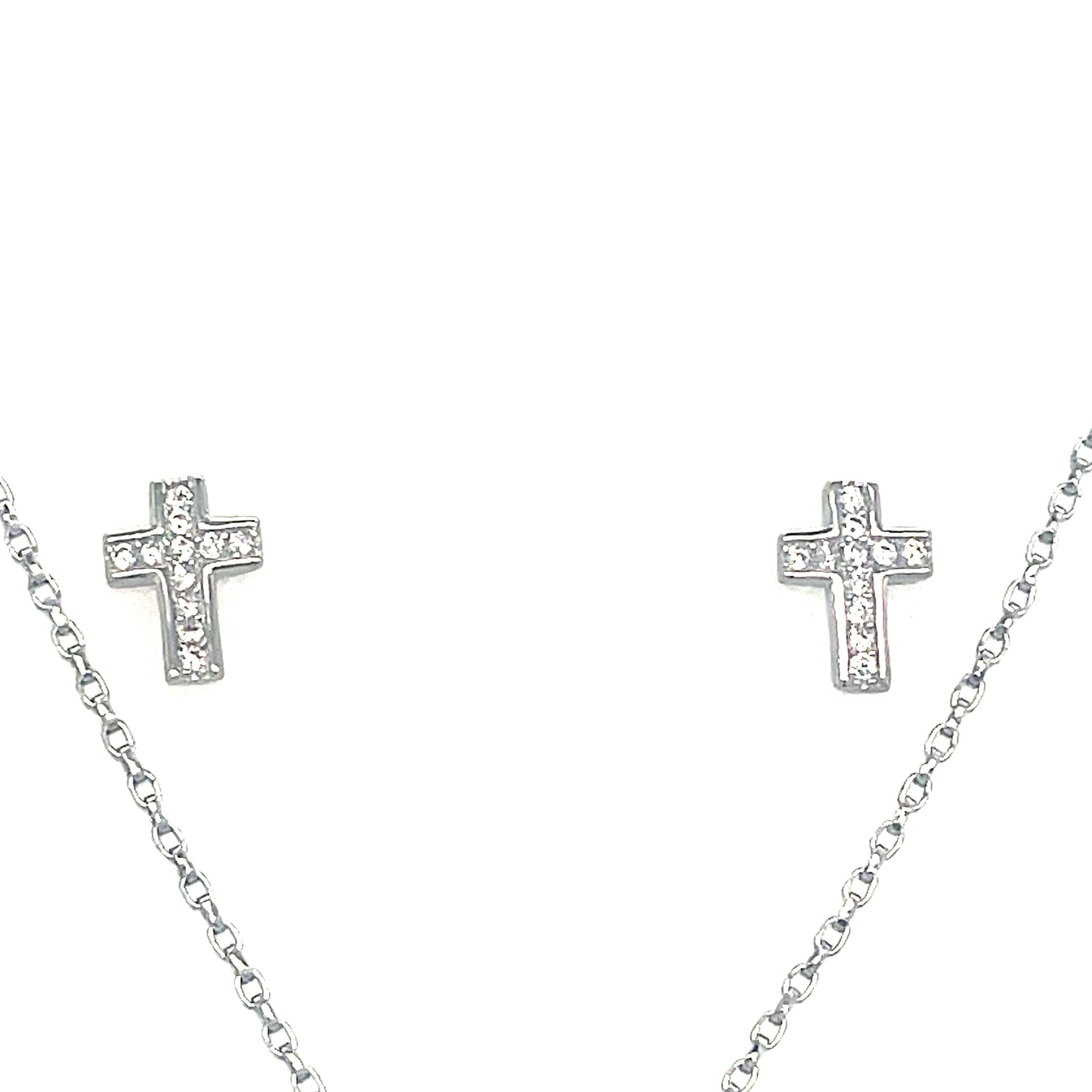 Sterling Silver Pendant and Earring CZ Cross Set