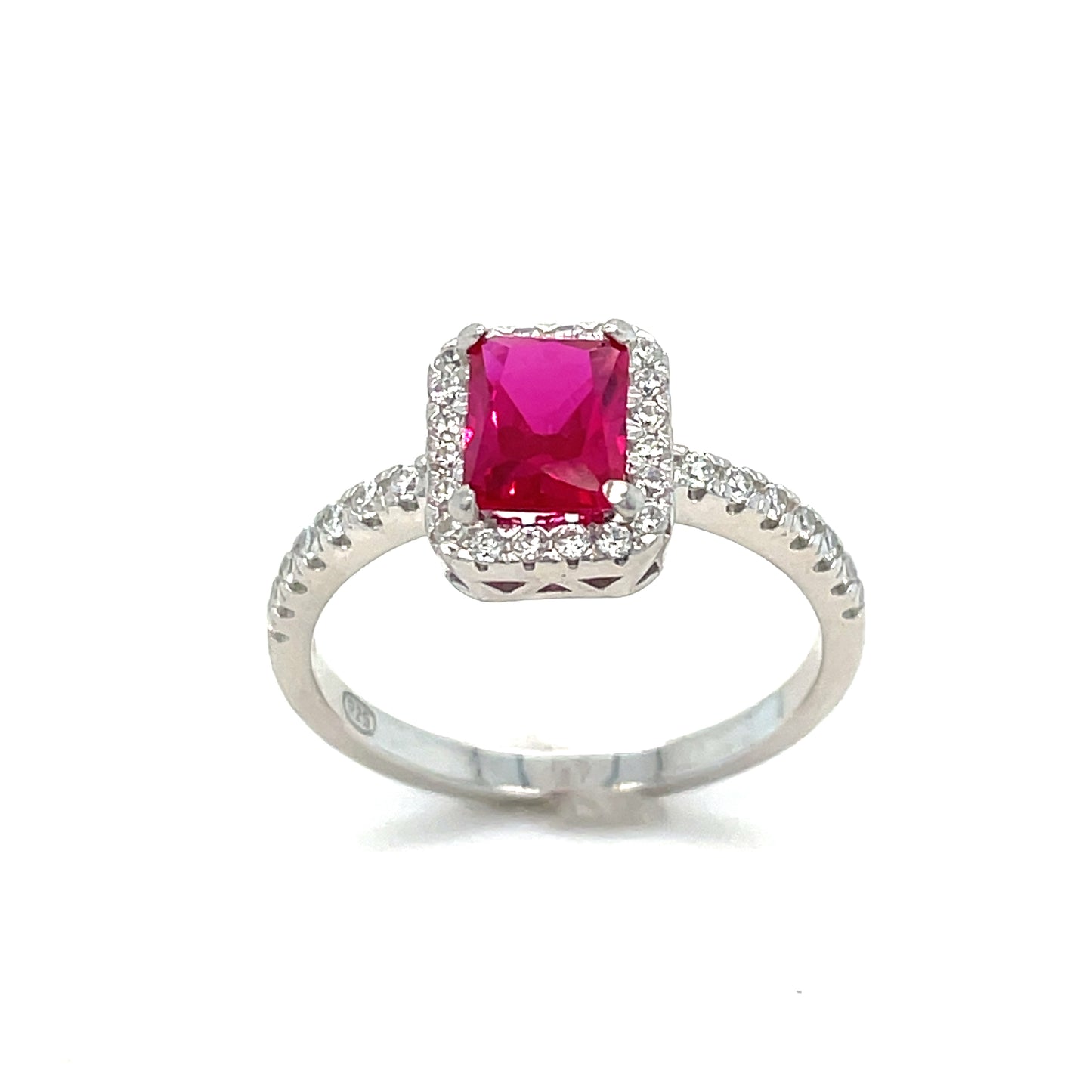 Sterling Silver Red And Cubic Zirconia Ring