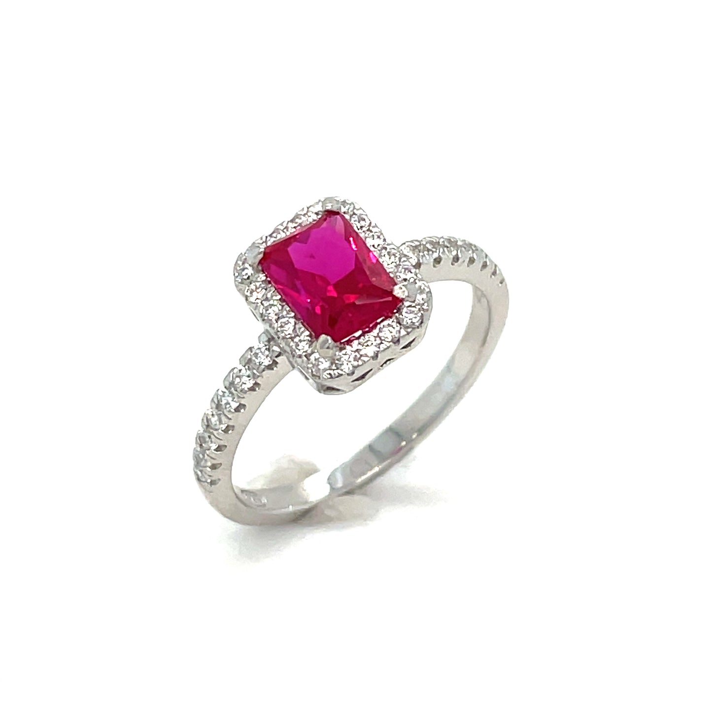 Sterling Silver Red And Cubic Zirconia Ring