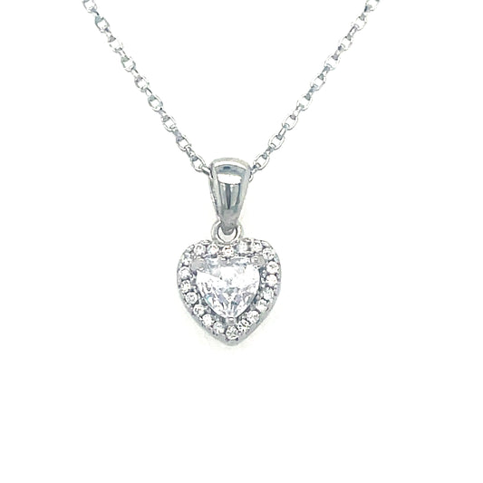 Sterling Silver CZ Heart Pendant with Halo