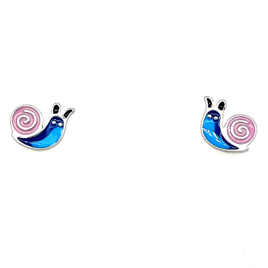 Sterling Silver Pink and Blue Enamel Snail Earrings