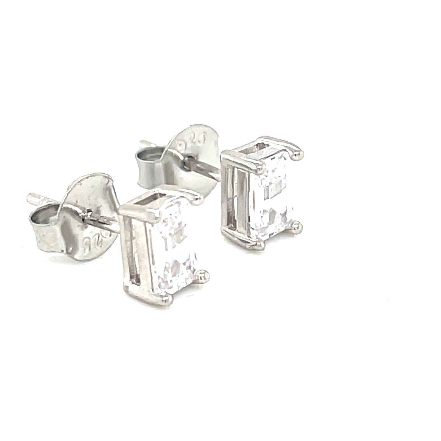 Sterling Silver Emerald Cut CZ Solitaire Earrings