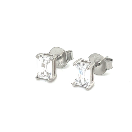 Sterling Silver Emerald Cut CZ Solitaire Earrings