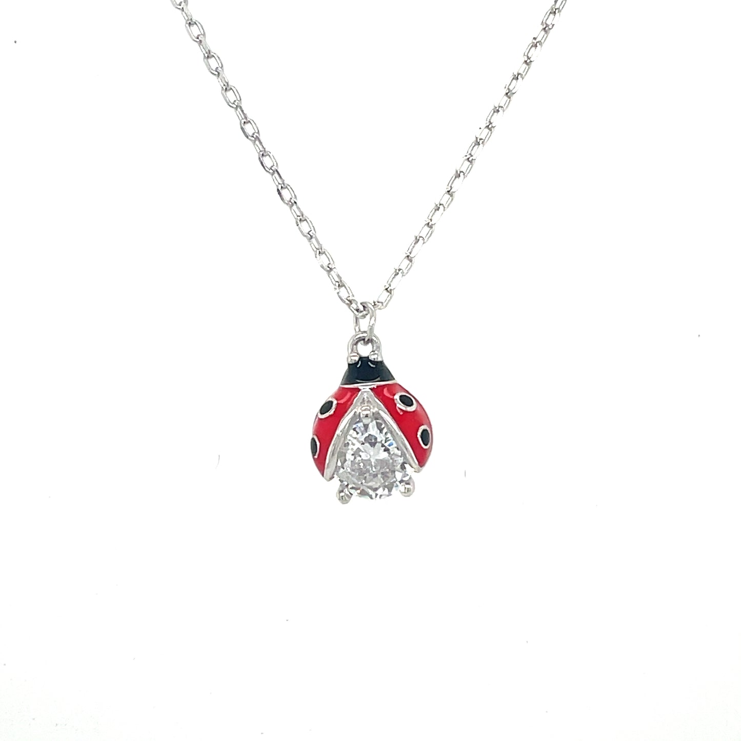 Sterling Silver Ladybird and Flower Necklet with CZ Centre