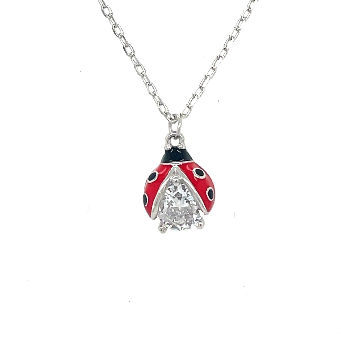 Sterling Silver Ladybird and Flower Necklet with CZ Centre