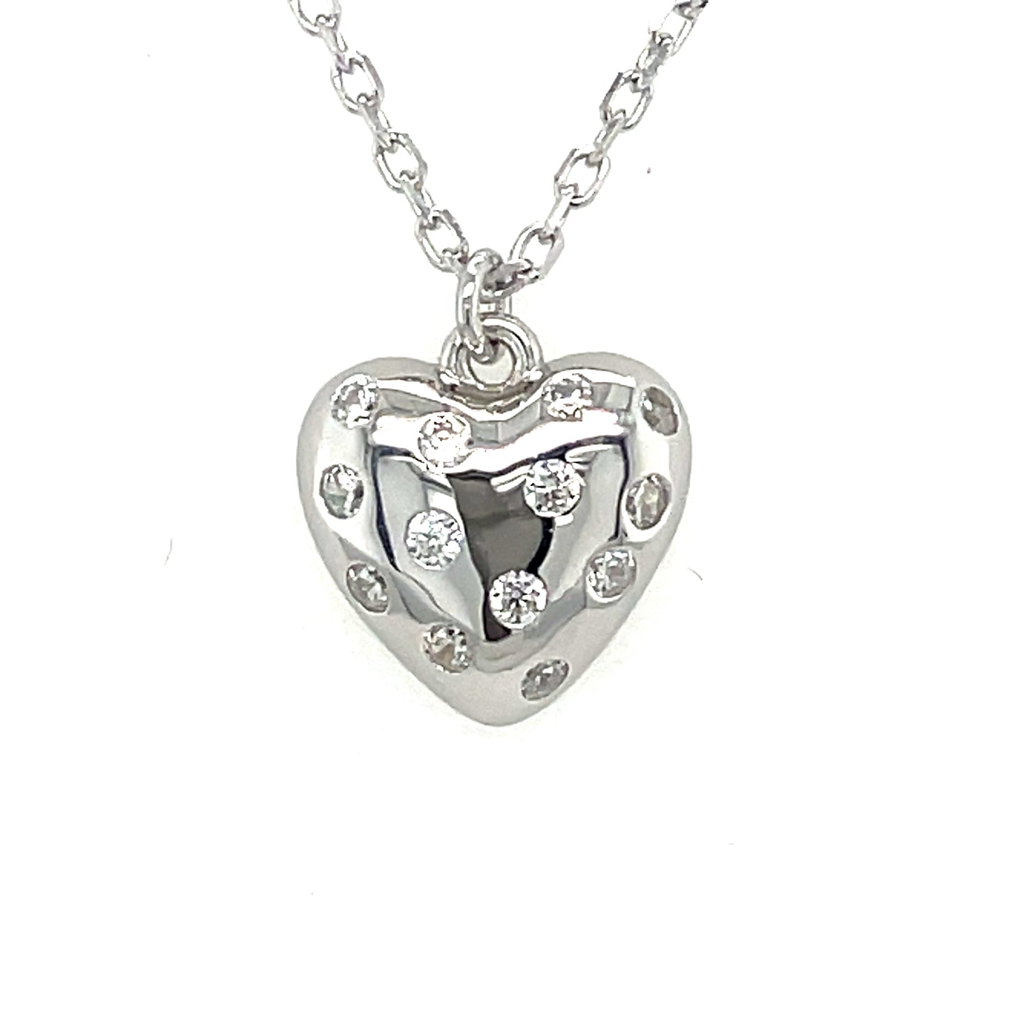 Sterling Silver Polished/CZ Heart Necklet