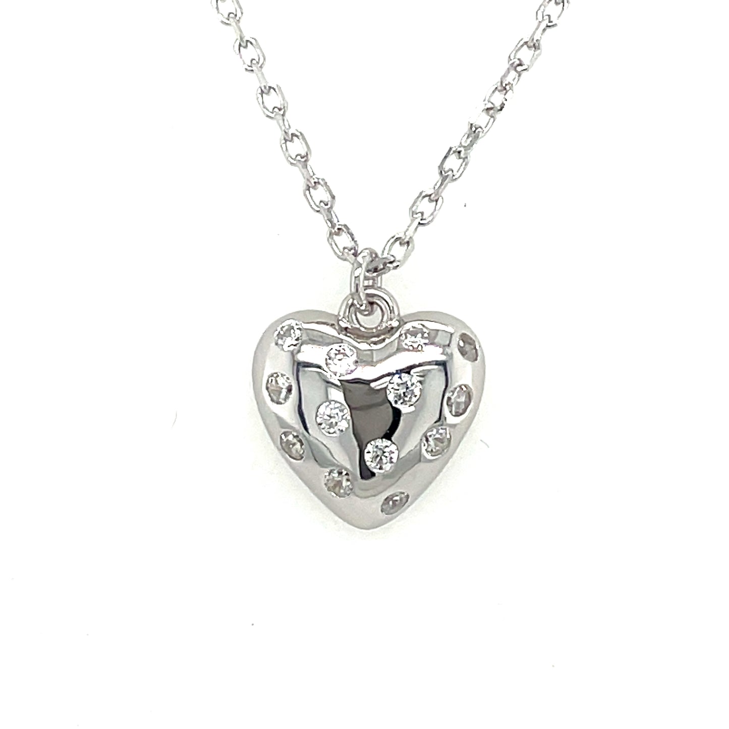 Sterling Silver Polished/CZ Heart Necklet