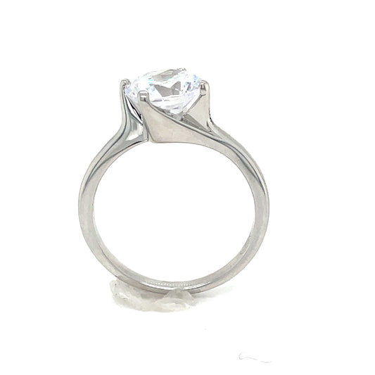 Sterling Silver CZ 9mm Round Solitaire Ring