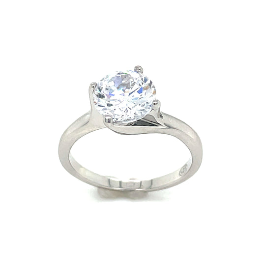 Sterling Silver CZ 9mm Round Solitaire Ring