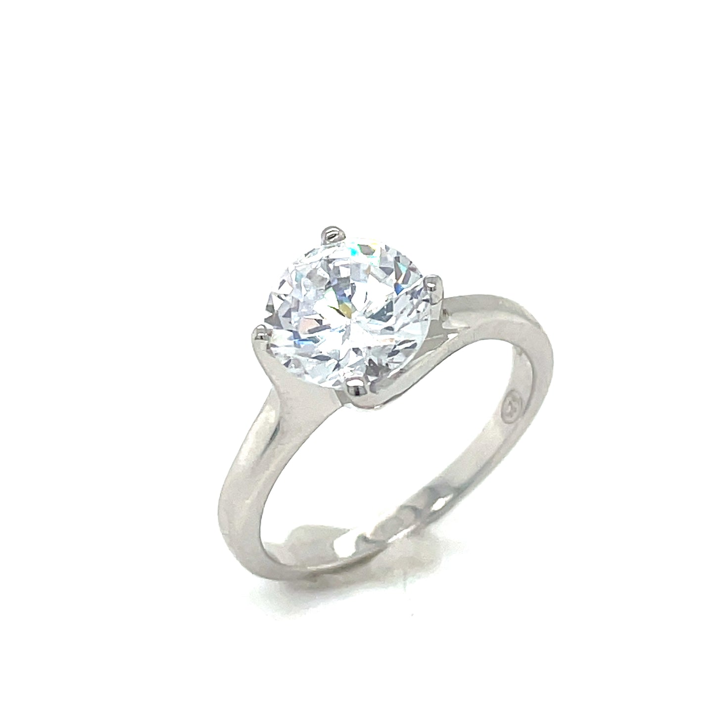 Sterling Silver CZ 9mm Round Solitaire Ring