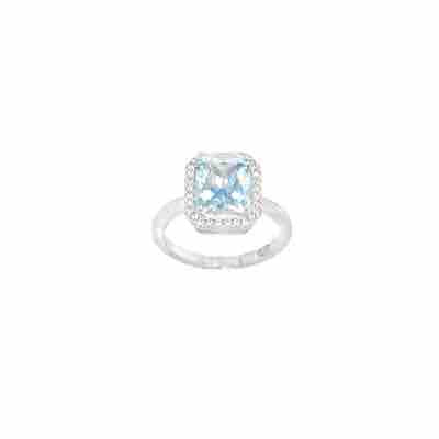 Sil Ring Em/c Bl CZ Halo