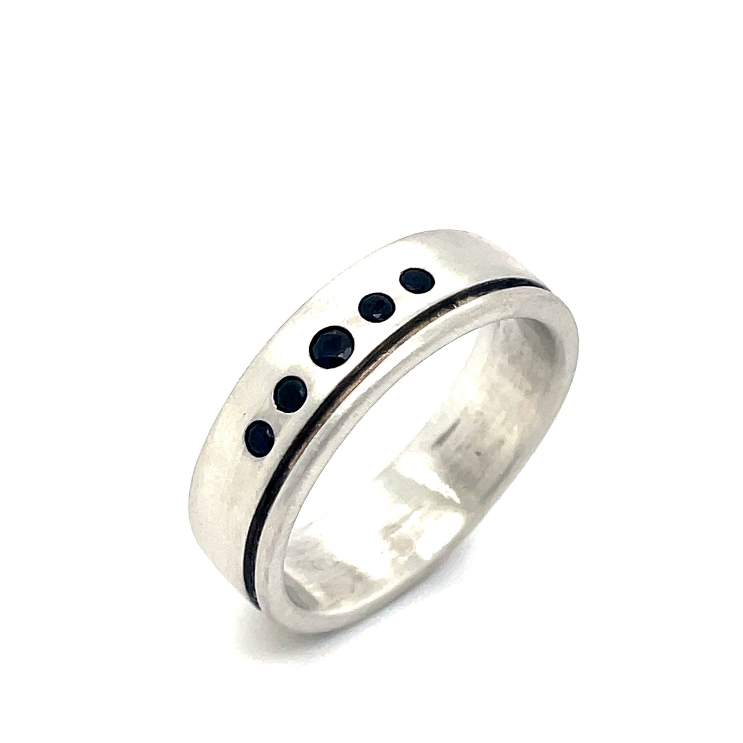 Sil Ring Gts Band 7mm Blk CZ Line
