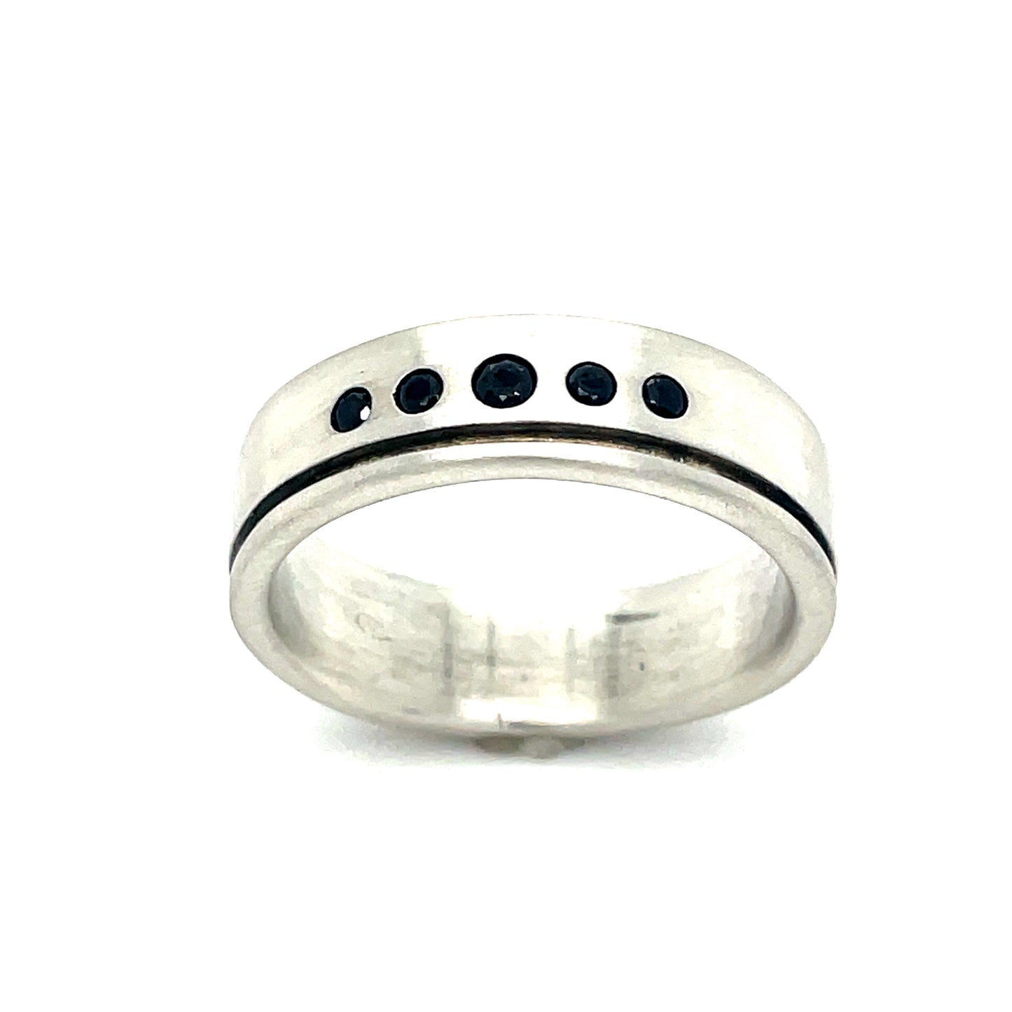 Sil Ring Gts Band 7mm Blk CZ Line
