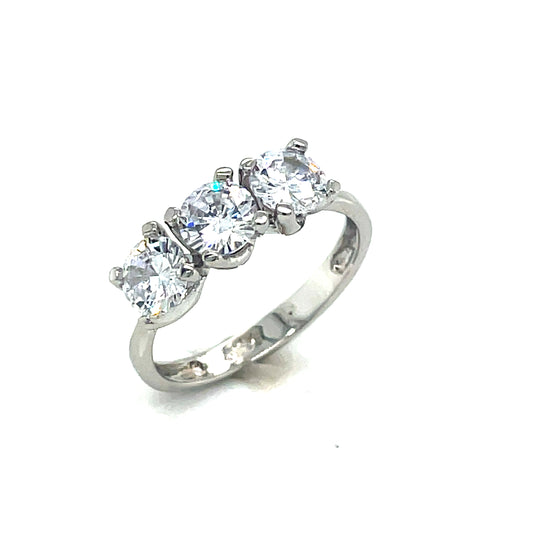 Sterling Silver Three Stone Round CZ Ring