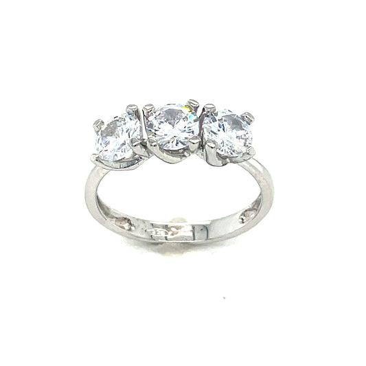 Sterling Silver Three Stone Round CZ Ring