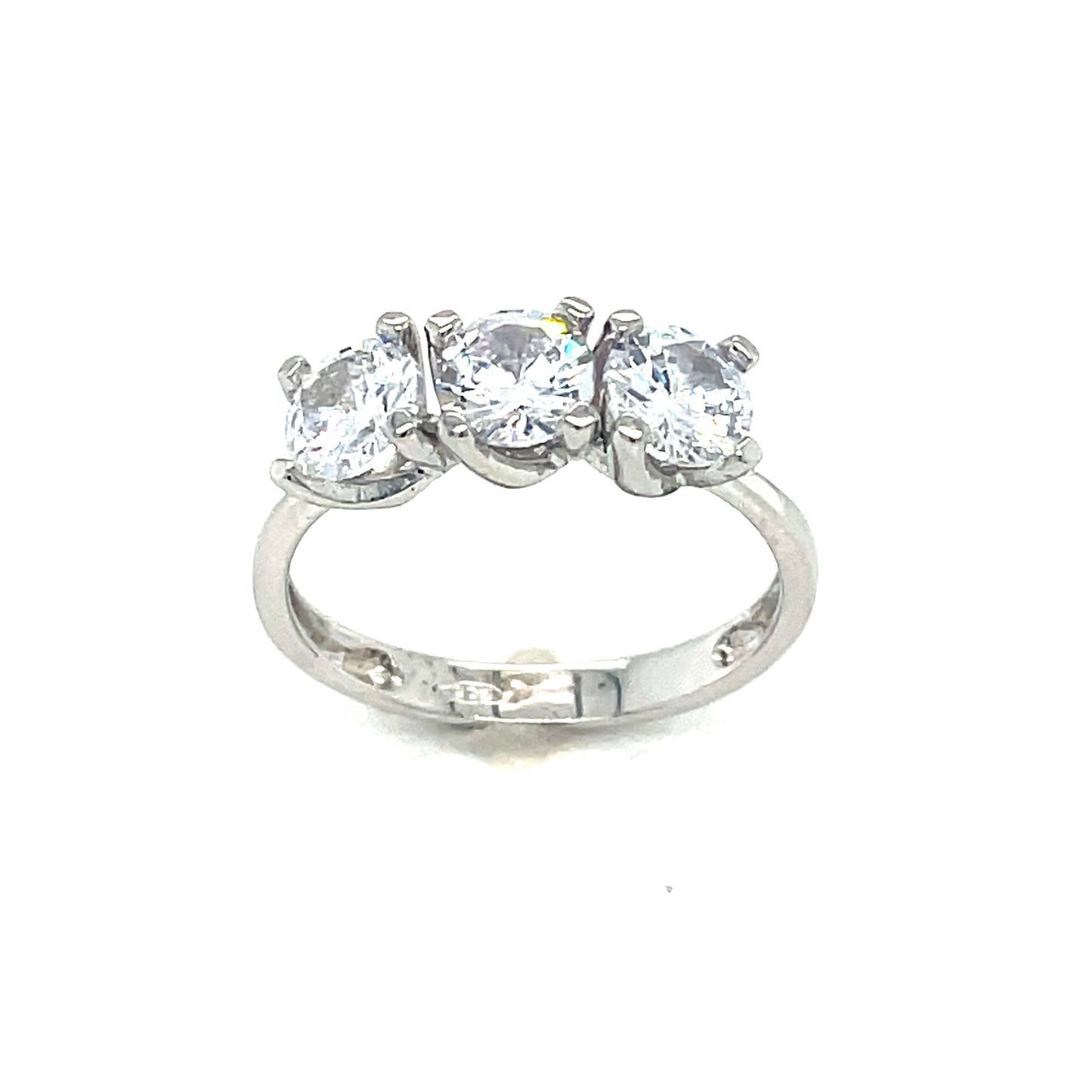 Sterling Silver Three Stone Round CZ Ring