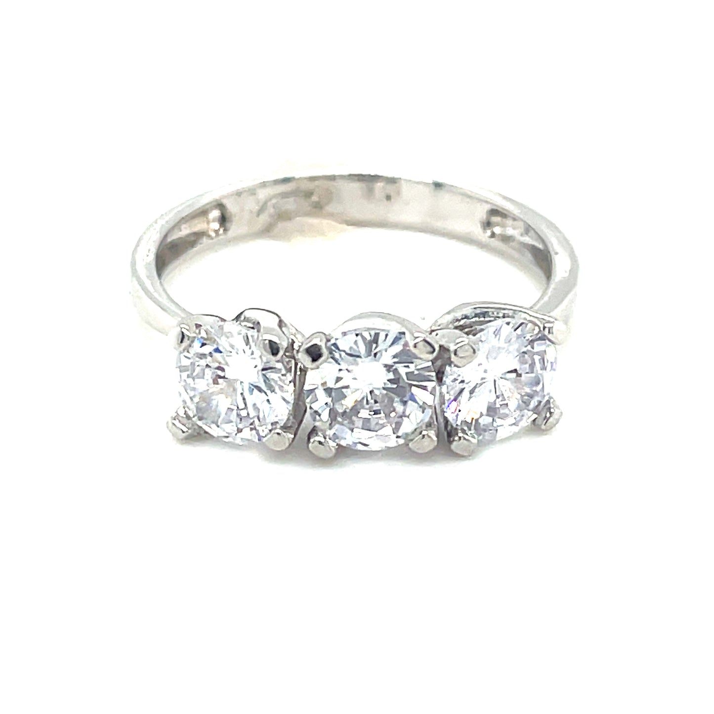 Sterling Silver Three Stone Round CZ Ring