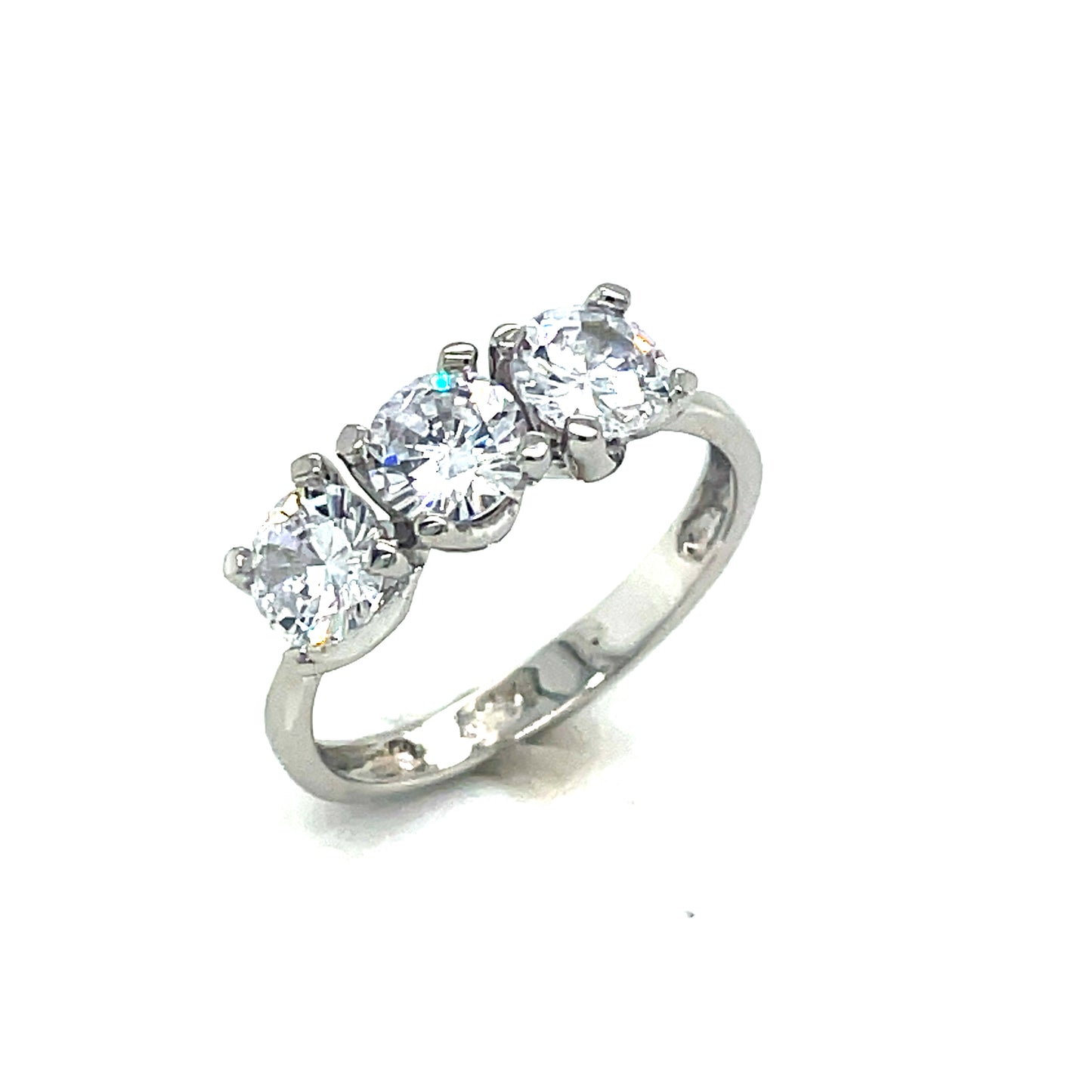 Sterling Silver Three Stone Round CZ Ring