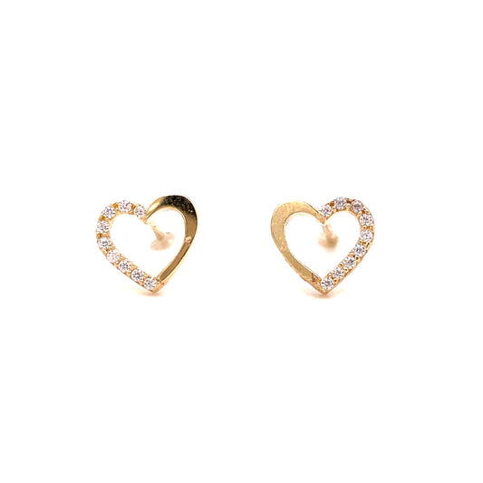 9ct Yellow Gold CZ/Polished Open Heart Earring