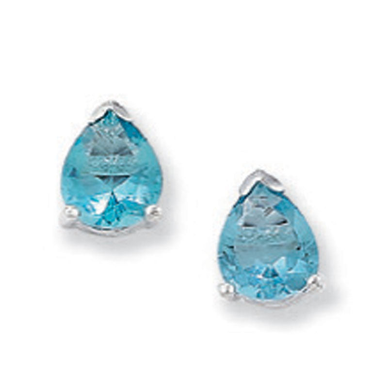 Sterling Silver Blue Cubic Zirconia Pear Stud Earrings