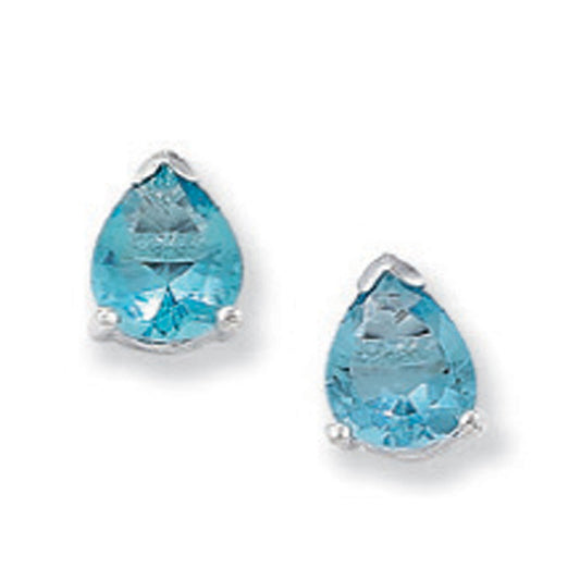 Sterling Silver Blue Cubic Zirconia Pear Stud Earrings