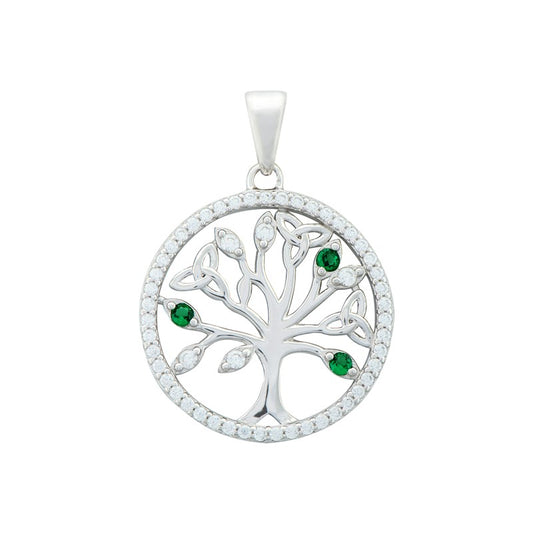 Sterling Silver Green CZ Tree Of Life Pendant