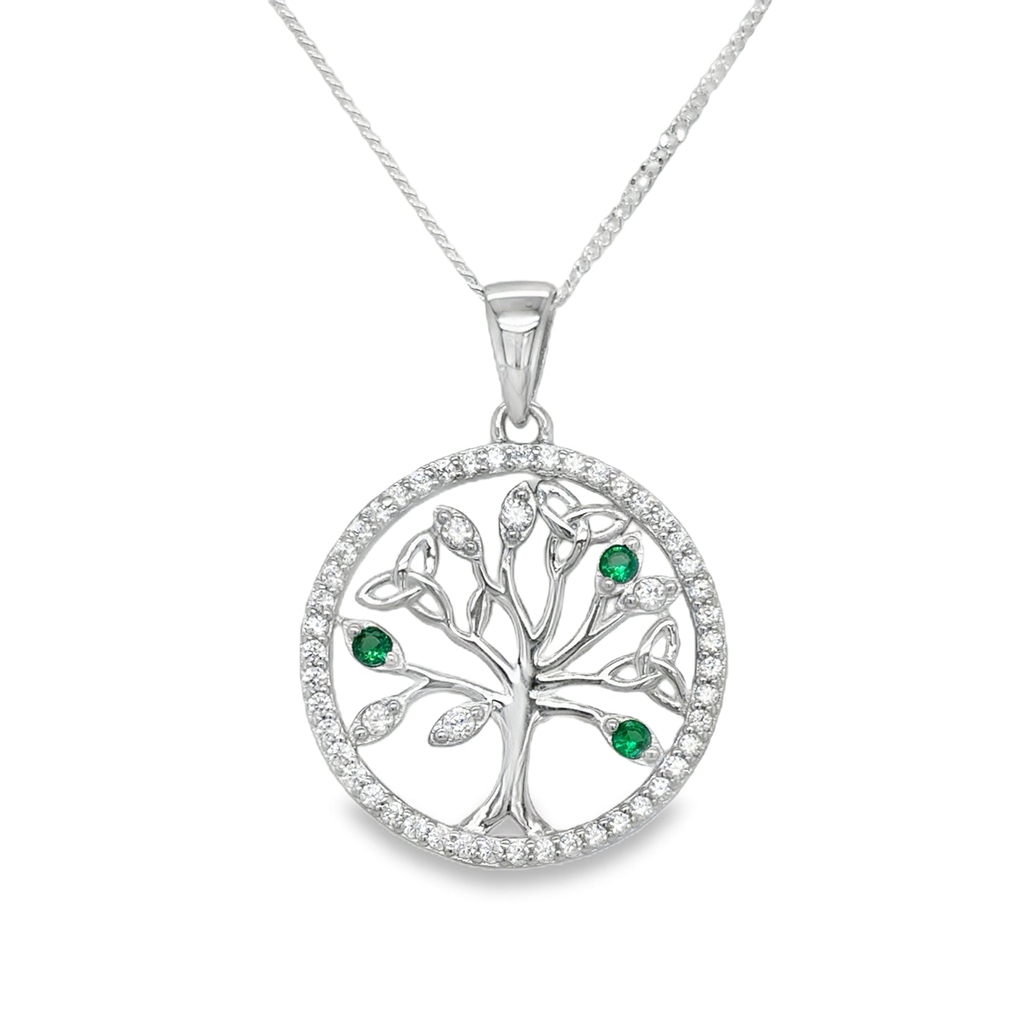 Sterling Silver Green CZ Tree Of Life Pendant