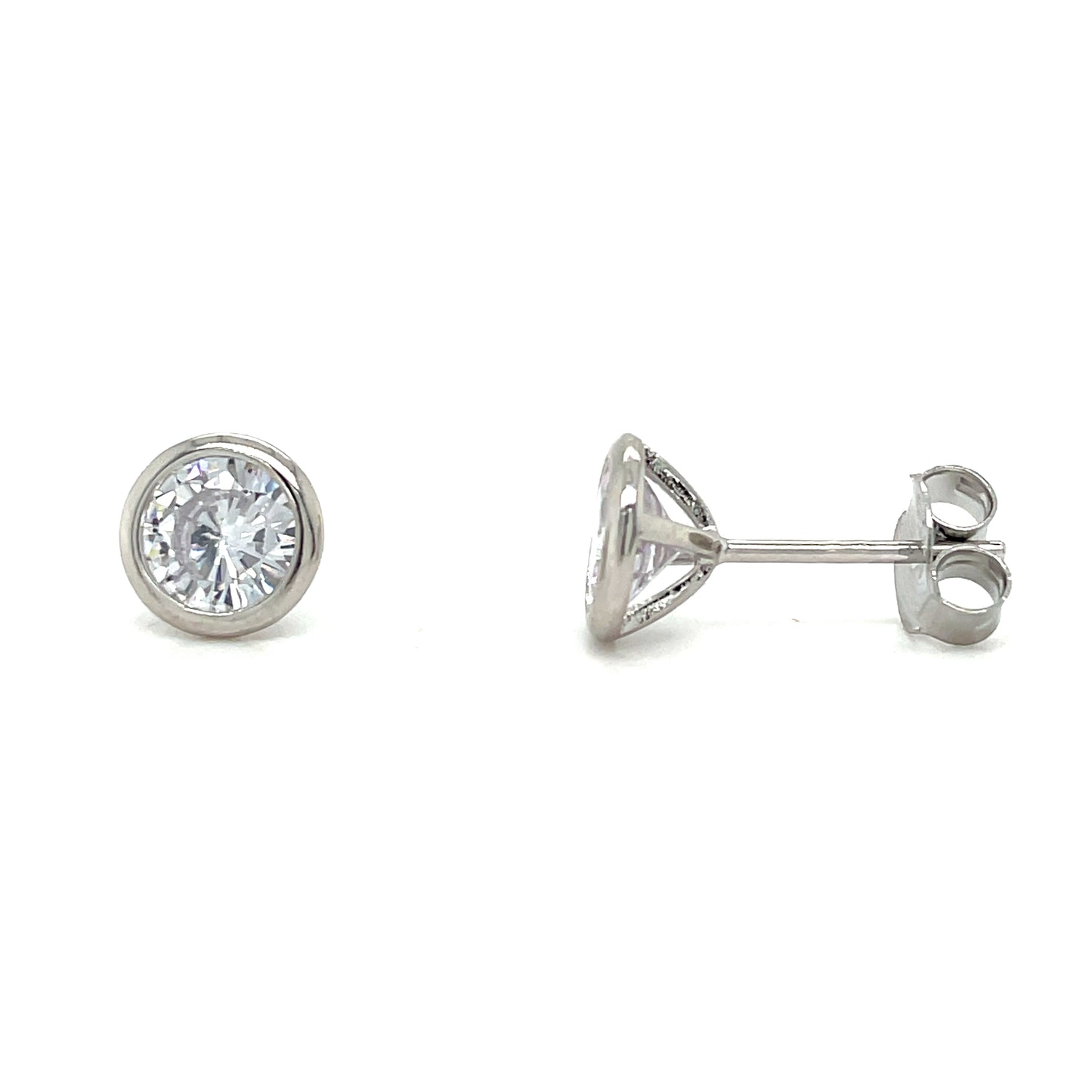 Sterling Silver 6.5mm Rubover Cubic Zirconia Stud Earring