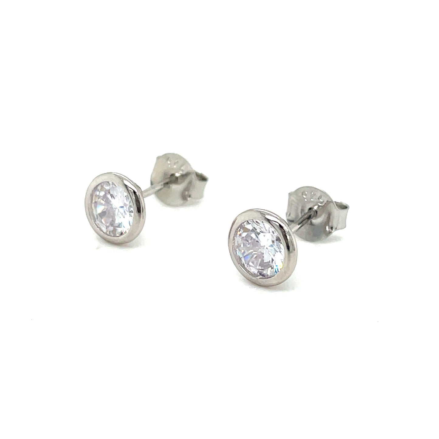 Sterling Silver 6.5mm Rubover Cubic Zirconia Stud Earring