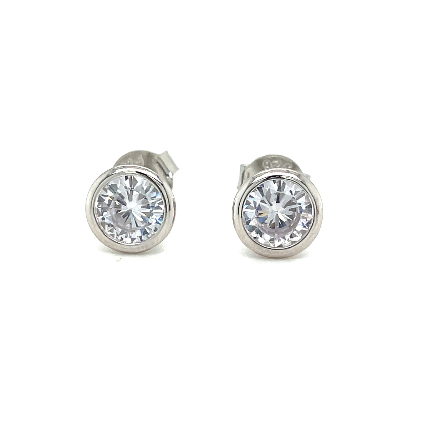 Sterling Silver 6.5mm Rubover Cubic Zirconia Stud Earring