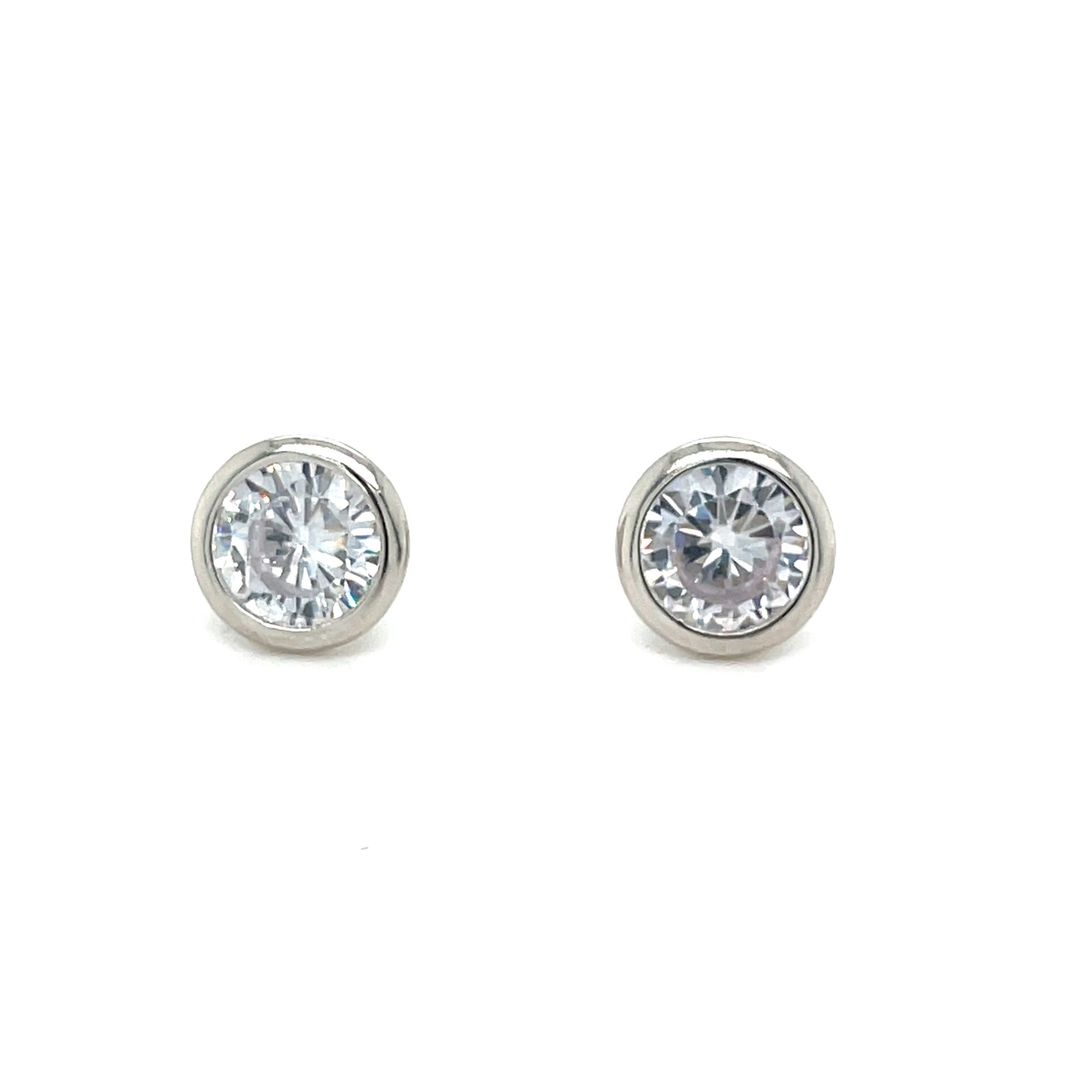 Sterling Silver 6.5mm Rubover Cubic Zirconia Stud Earring