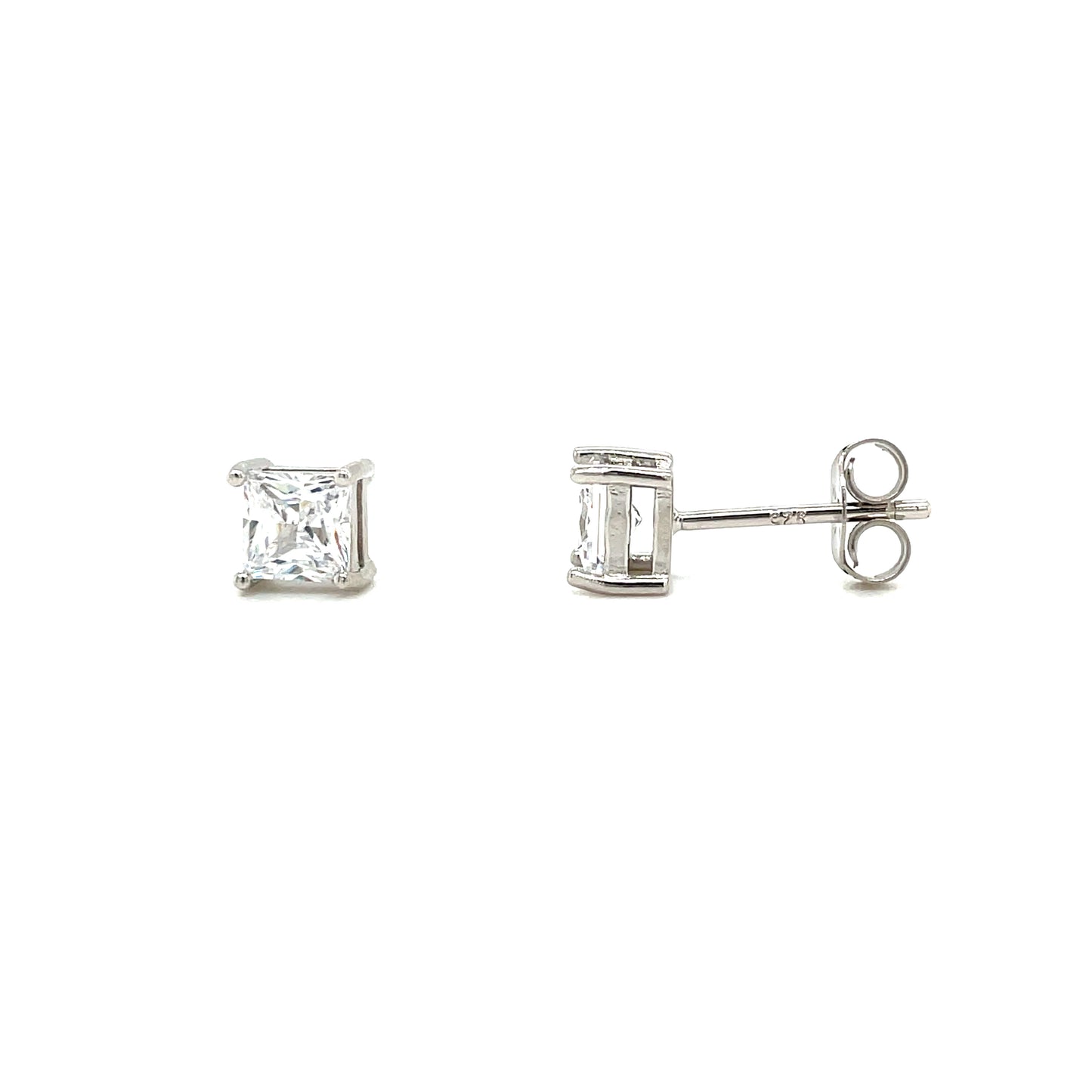 Sterling Silver 5mm Cubic Zirconia Princess Cut Stud Earrings