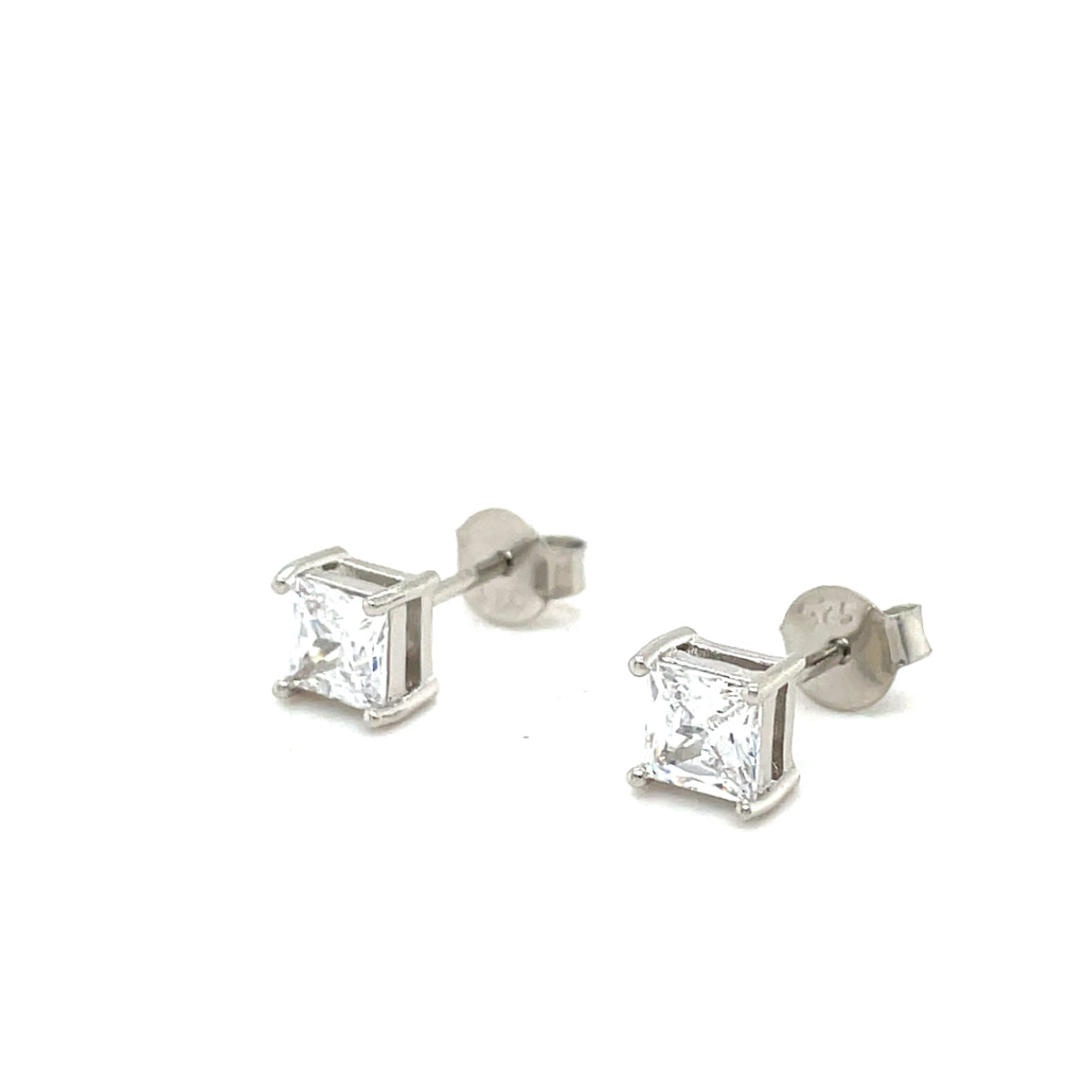 Sterling Silver 5mm Cubic Zirconia Princess Cut Stud Earrings