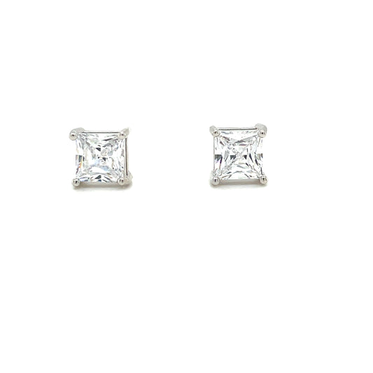 Sterling Silver 5mm Cubic Zirconia Princess Cut Stud Earrings