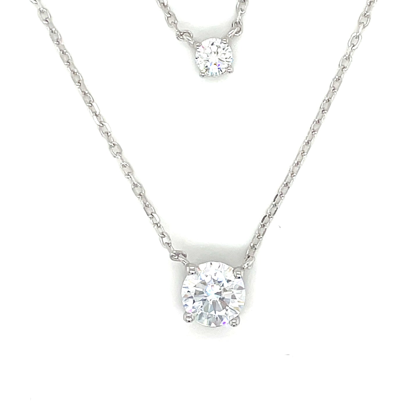 Sterling Silver Double Layered 3mm & 7mm Cubic Zirconia Necklet