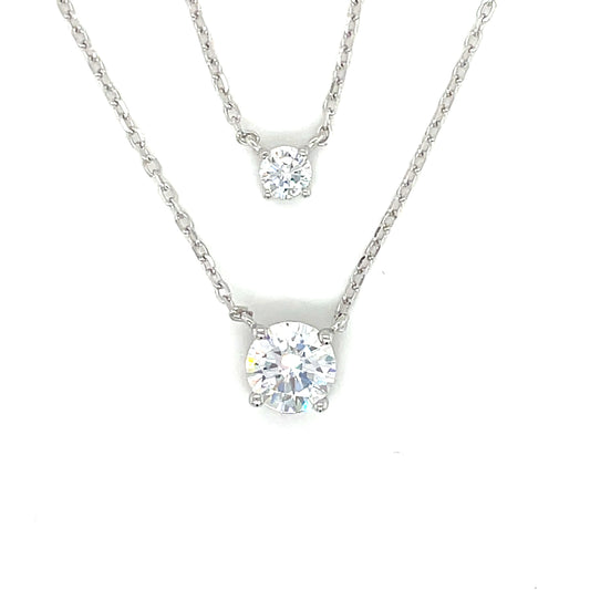Sterling Silver Double Layered 3mm & 7mm Cubic Zirconia Necklet