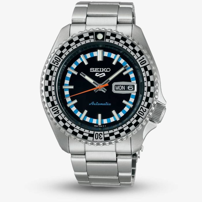 Gents Stainless Steel Bracelet Seiko 5  Black & White Checkered Flag Special Edition Automatic Watch