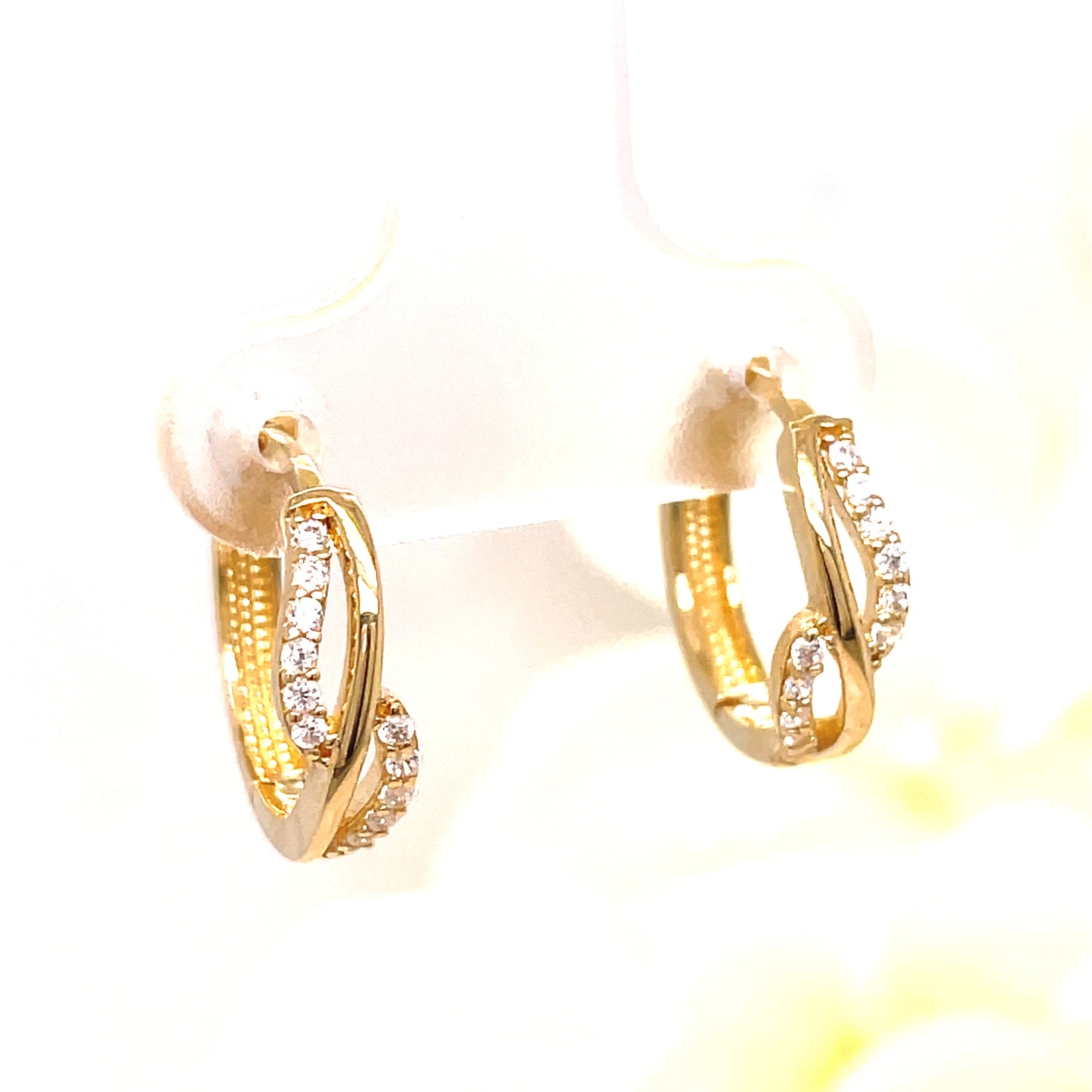 9ct Yellow Gold CZ Crossover Hoop Earring