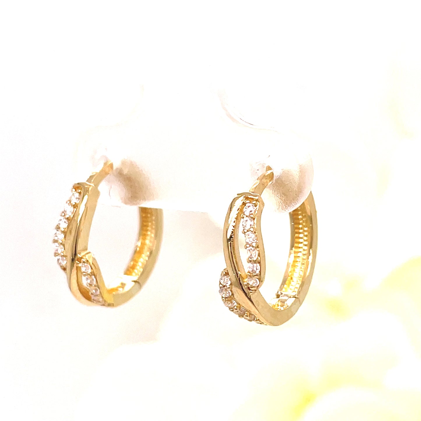 9ct Yellow Gold CZ Crossover Hoop Earring
