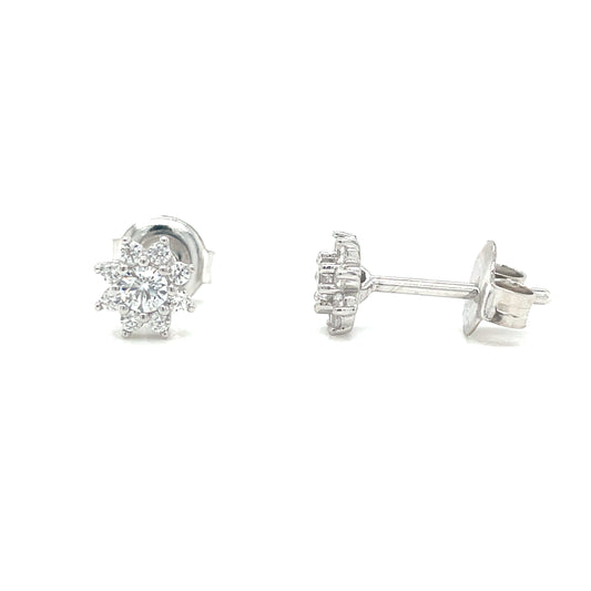 Sterling Silver CZ Flower Cluster Earrings