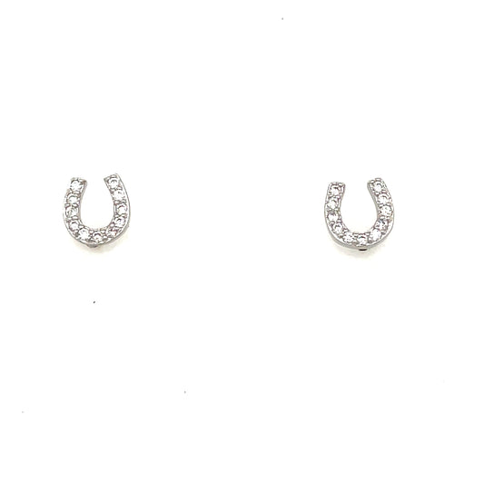 Sterling Silver CZ Horseshoe Earrings