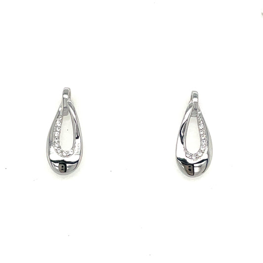 Sterling Silver Long Open Drop Earring with CZ Centre